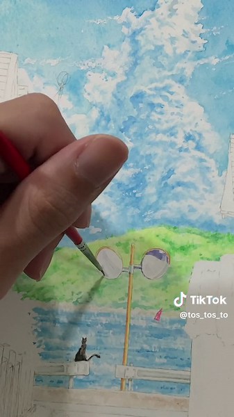 夏エモいイラスト：『たぶん、いつか見た夏』の水彩画メイキング