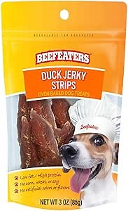 Beefeaters Duck Jerky Strips for Dogs 3oz (Pack of 6), Oven-Baked High Protein Dog Treats Duck Jerky - Low Fat Grain-Free Dog Snacks - No Corn, Wheat or Soy - Chewy Jerky Treats for Training & Rewards