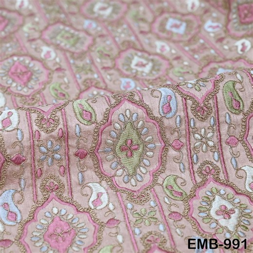 Pink Embroidered Fabric: Indian Modal Satin, 44" Wide, by the Yard - Etsy Ireland