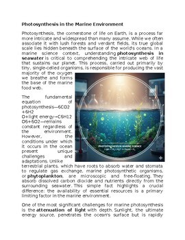 Photosynthesis in Marine Science Sub-Plan Classwork Homework