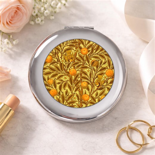 Birds Orange Vintage Compact Mirror Art Nouveau Botanical Round Pocket Makeup Accessory - Etsy UK