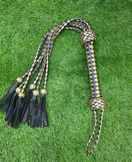 Handmade Leather Flogger With Braided Handle – Black and Gold Whip , Durable and Stylish - Etsy