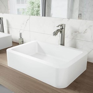 VIGO Petunia Modern White Matte Stone 23 in. L x 16 in. W x 6 in. H Rectangular Vessel Bathroom Sink VG04002