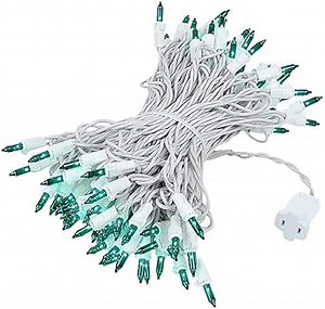 Novelty Lights 50 Feet 100 Bulb Incandescent Mini Light String, Green with 6-Inch Spacing on White Wire, UL Listed Commercial Grade Indoor/Outdoor Mini Lights, Connectable End-to-End