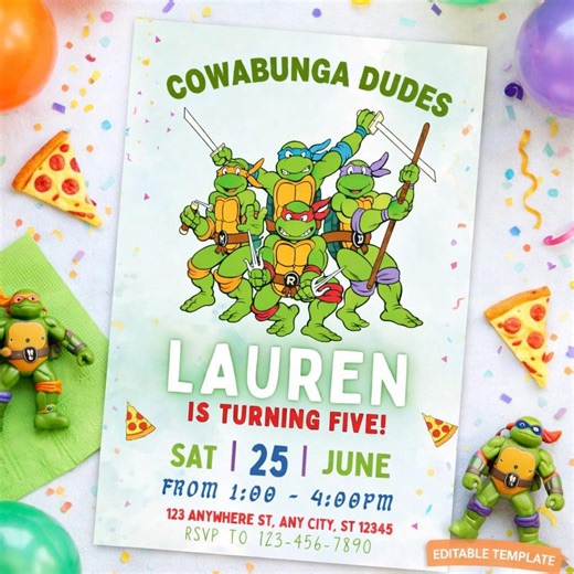 Editable Ninja Turtle Birthday Invitation | Printable Ninja Invite, Turtle Evite, Editable Canva Template Printable Instant Download - Etsy