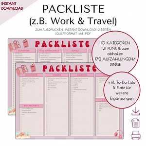 Ultimate Packing List for Every Vacation Packing List German Instant Download Print | Digital Packing List Work & Travel | Packing List for Long-distance Travel - Etsy
