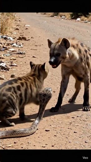 A Hyena intervening in a fight between Cut and a Cobra Snake