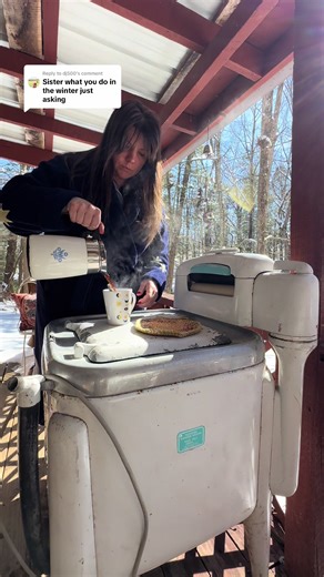 Replying to @dj500 Hey honey, I have a normal/regular/modern warsher (washer) & dryer that I can use anytime. Miss Flossie still gets used in the winter just not as often. I just make sure to dress warm, have some hot coffee & make sure the water is warm. 💙🧺❄️ #maytag #wringerwasher #winterlaundry #missflossiethewringer #appalachia