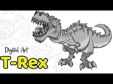 Jurassic Park T-Rex Drawing Video, Cartoon T-Rex Dinosaur Digital Drawing Tutorial