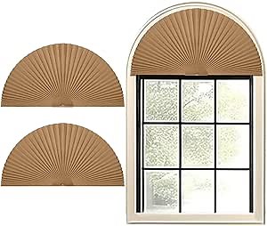 MALOKI Arch Window Shades Half Circle, 2PCS Pleated Semi Circle Half Moon Arched Window Shade Light Filtering Easy to Cut Self Adhesive Window Blinds Half Circle Window Covering for Living Room