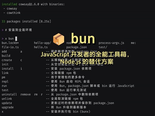 📦 bun(1): JavaScript 开发者的全能工具箱，Node.js 的替代方案