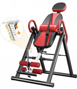 Heavy Duty Inversion Table, 300lb Capacity Back Therapy Reflexology with Adjustable Foldable Stretcher Machine Protective Belt, Dprodo Table, Red