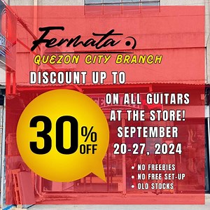 Fermata QC Branch. PAKIBASA PO MAIGI. SALE po tayo 30% off sa lahat ng guitar sa loob ng store. With FREEBIES With GUITAR SET-UP OLD STOCKS STRICTLY FOR WALK-IN ONLY September 20-27, 2024 po. Mahabang sale na yan baka di ka pa makapunta. Paki click ang link para makapunta ka sa shop namin. https://maps.app.goo.gl/uJxvLeDuFjbm3Xej6 | Fermata Musical Instrument Shop