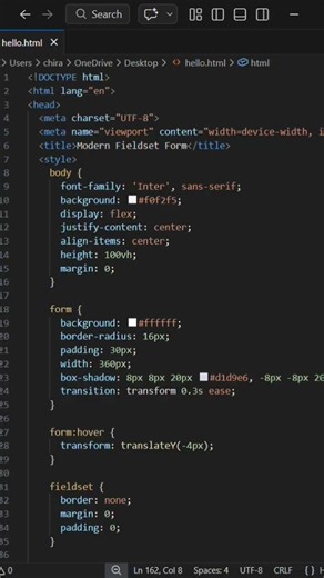 Create modern field set form with HTML CSS 😱💀#coding #viral #htmlcssjavascript #webdesign