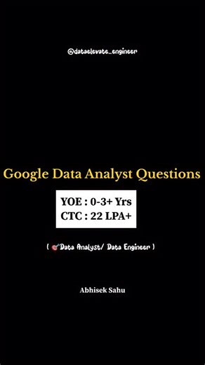 Abhisek Sahu on Instagram: "📚 Google Data Analyst Interview Questions!! . 👉 Follow & Comment 'send' to get this directly in your dm !! . 👉Dear Data Analysts , Spend Around 2–3 hours per day , that covers SQL, Excel, Power BI, Python (Pandas, NumPy), Data Visualization, Statistics, Projects, and Portfolio building. 👉 Tools : SQL • Excel • Power BI • Python • Pandas • NumPy • Matplotlib • Seaborn • Plotly • GitHub . . [ Google , Interview, Salary ,data analyst, hiri