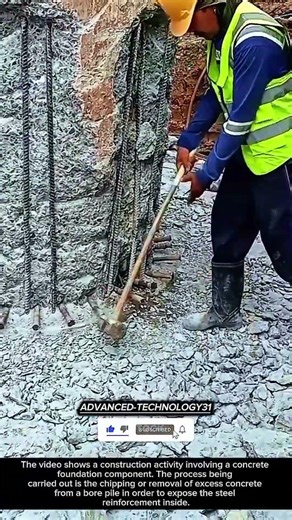 Bore Pile Concrete Chipping to Expose Reinforcement Steel !! #innovation #tool #ideas