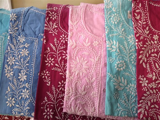 Chikan Embroidered Cotton Kurti: Indian Tunic Top - Etsy