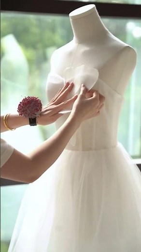 Ivory Strapless 3D Petal Tulle Midi Gown | Custom Handmade Floral Wedding & Bridesmaid Dress