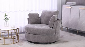 SLEERWAY Oversized Swivel Chairs Set of 2, Big Comfy Round Accent Barrel Chair and A Half Bucket Loveseat Bedroom Club Reading Lounge Living Room Furniture Set (Beige)