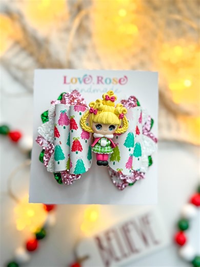 Cindy Lou Hair Bow, Christmas Holiday Clay Center - Etsy