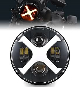 7 inch X Style Motorcycle Headlight White/Amber Motorcycle Headlight, Compatible with Street Glide,Softail Heritage,Road King,Electra Glide