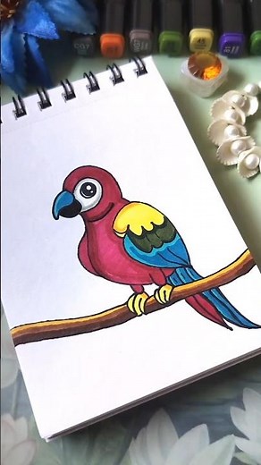 Cute Colorful Parrot Drawing 🦜🌈 | Easy Cartoon Bird Art for Kids | Parrot Drawing Step by Step