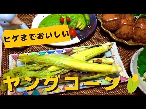 【絶品おつまみ】皮つきヤングコーンのグリル焼き♪皮までおいしい/焼くだけ簡単♪/ベビーコーン/とうもろこし/料理動画