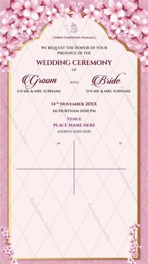 Pink Floral Wedding Invitation Digital | Animated Wedding Invitation Video | W-19V