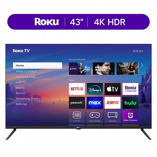 Roku Smart TV 2025 – 43-Inch Select Series, 4K HDR TV – Roku TV with Enhanced Voice Remote