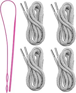 Drawstring Cords Replacement Drawstrings with Easy Threader for Sweatpants Shorts Pants Jackets Coats (Light Gray)