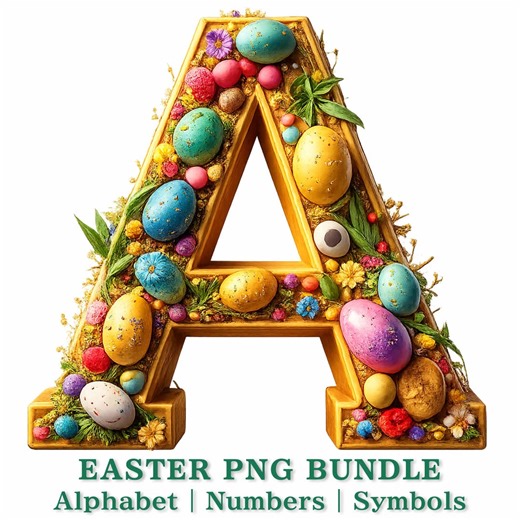 Easter Alphabet PNG, Easter Egg Letters and Numbers, Spring Holiday Font, Cute Easter Flower Clipart, Floral Clipart, Sticker, Sublimation - Etsy