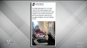 AIRLINE MAKES PREGNANT WOMAN CLEAN UP AFTER HER KID: A Toronto Blue Jays pitcher took to Twitter saying a United Airlines flight attendant made his wife, who was traveling with their two young children, pick up a popcorn mess made by their youngest — the co-hosts react. | The View