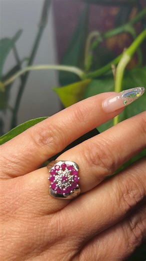Natural Ruby Flower Ring in 10K White Gold Size 6. - Etsy