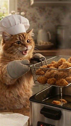 cat cook fried chicken #shorts