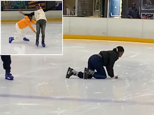 Friends attempt ice skating for the first time and video their falls