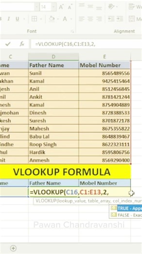 Vlookup Formula In Excel | Excel Excel Tricks And Tips | Learn Vlookup Short Video | #excelhindi |