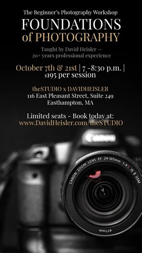 ) 🎉 theSTUDIO x DAVIDHEISLER is launching its first-ever Workshop Series! We’re kicking it off with Foundations of Photography — a 90-minute crash course taught by David Heisler to give you total control of your camera before you even press the shutter. 📅 Two dates to choose from: 👉 Oct 7 | 7–8:30 PM 👉 Oct 21 | 7–8:30 PM Link in Bio to grab your spot! Beginner-friendly but designed to give anyone a stronger foundation — exposure, histograms,depth of field, white balance, RAW vs JPEG, color m