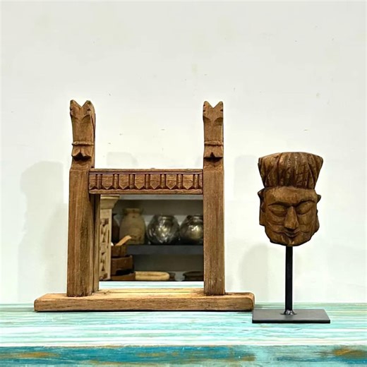 Vintage Carved Wooden Mirror Frame | Rustic Indian Wall Decor - Etsy