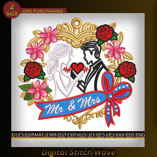 Mr and Mrs FSL Embroidery Design 2 Sizes Included Wedding Pattern Machine Embroidery Wedding Ornament File Anniversary Gift Instant Download - Etsy UK