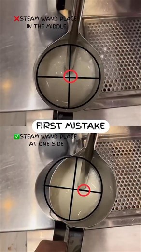 Newbie on Instagram: "Latte Art: 2 Milk Steaming Common Mistake 1. ❌Place Steam Wand In The Middle ✅Placing Steam Wand At One Side Placing steam wand at one side create vortex pushing foam downwards mixing the foam and milk, while cutting air into micro foam 2. ❌Steam Wand Not Submerge Enough Into The Milk ✅Submerge The Tip Into The Milk Submerging the tip into the milk let you have a better control on how much air you want to insert into the milk, avoiding too much foam and creating big bubbles