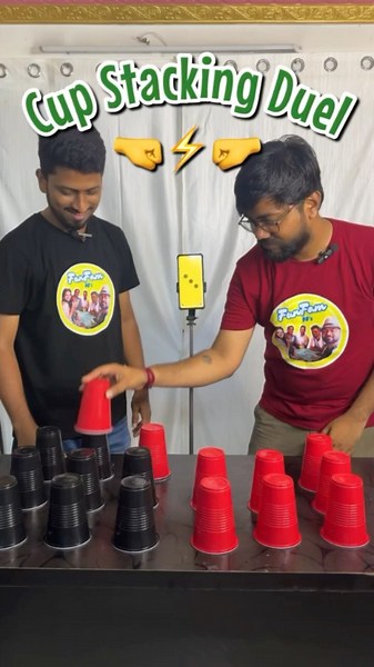 Cup Stacking Challenge! 🥤Who wins?? #CupChallenge⁠ ⁠#FunGames⁠ ⁠#ChallengeVideo⁠ ⁠#FunFam90s