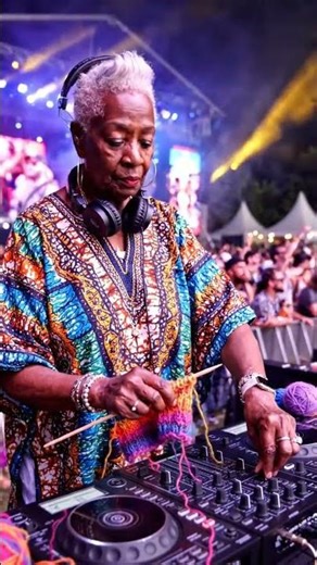 the old lady of grand mother dance and dj mixer