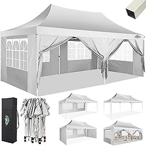 COBIZI Canopy 10x20 Pop Up Canopy Tent with 6 Sidewalls 3.0, Wedding Party Tent Outdoor Gazebos UV50+ Waterproof for Parties, 3 Adjustable Heights, White(Frame Upgraded)