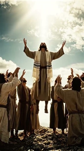 Jesus ascending into heaven midst his disciples