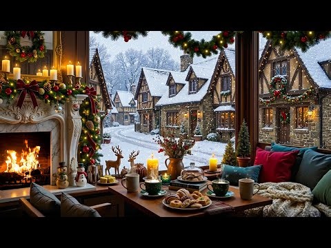 Cozy Winter Coffeehouse Ambience ☕ Soft Jazz Playlist & Fireplace Crackles for Focus, Study and Work