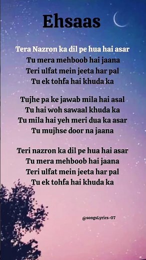 Ehsaas (lyrics) #trending #ehsaas #lyrics #songlyrics #hindisong #musiclyrics