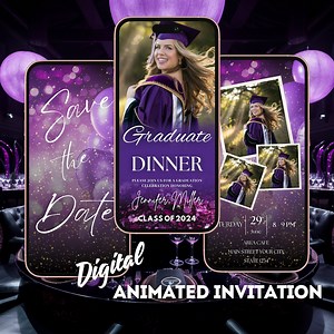 Purple Color Graduation Invitation Templates, Purple Grad Party Digital Invite, Graduation Invite Class 2024, Invitation Canva - Etsy Canada