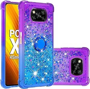 Phone Case for Xiaomi Poco X3 NFC/X3 Pro, Glitter TPU Bumper Case with Stand, Enhanced Drop Protection, Purple