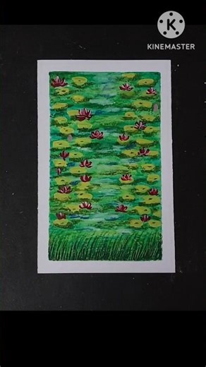 Easy Water Lily Pond Drawing with Oil Pastels 🪷 Step by Step Tutorial for Beginners #shorts