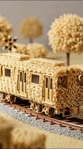 Railroad Crossing Miniature Made from Noodles